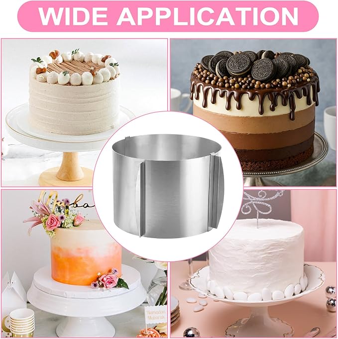 2 Pack Cake Mold 15 cm High, 6-12 Inch Adjustable Cake Ring Mold for Baking, Round Stainless Steel Bakeware Tools for Baking Cooking Making Tool