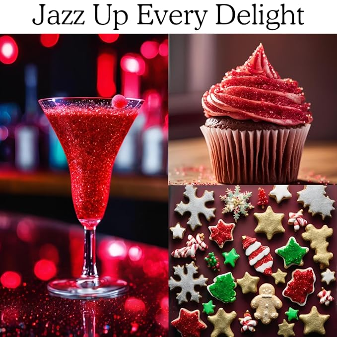Edible Glitter Sprinkles for Cake Decorating, Drinks, Cookie, Icing, Dessert Decorations, Sparkly Luster, Food-Grade, Vegan, Gluten Free, Kosher, Bulk 10g, Red