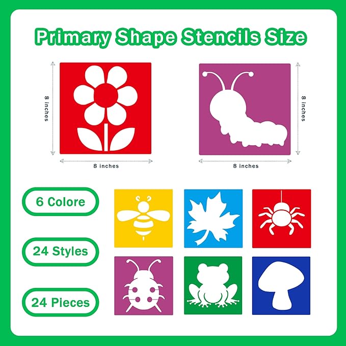 24 Pieces Stencils,Large Drawing Stencils Chalk Template,8 Inches Washable Shape Template Kit for Crafts,Painting Drawing(Garden, 8 inch)