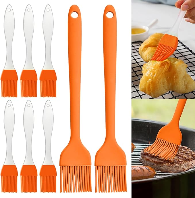 8 pieces basting brush for grilling,pastry brush,bbq basting brush,basting brush,rubber brush for cooking,basting brush for cooking,silicone bbq brush,barbecue sauce brush (orange)