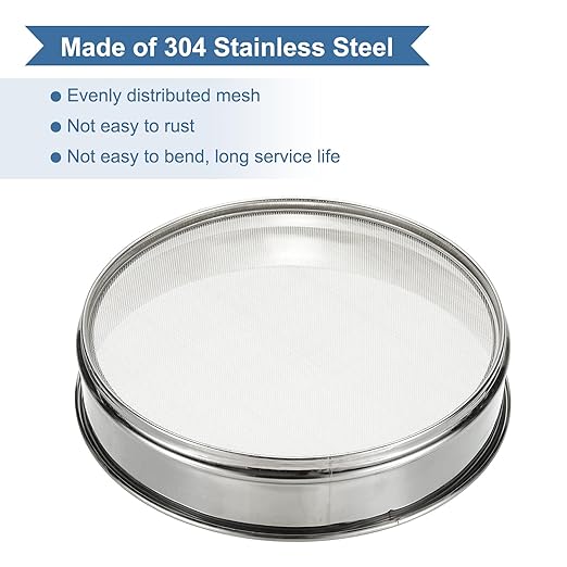 PATIKIL 26 Mesh(0.7mm) Lab Sieve, 11.8"(30cm) Diameter Sifting Screen 304 Stainless Steel Wire Cloth Fine Mesh Sieve for Industrial Laboratory Home Soil Sifter Dry Sift Screens Hash