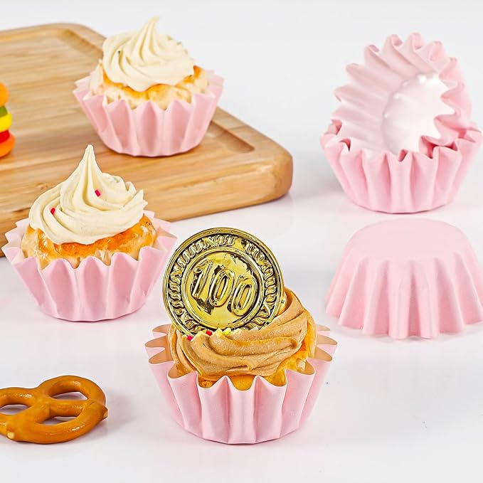 Caperci Grease-Resistant Pink Mini Cupcake Liners 200 Counts - Heavy Duty Paper Muffin Baking Cups, Odorless, No Muffin Pan Needed, Easily Peels (Pink)