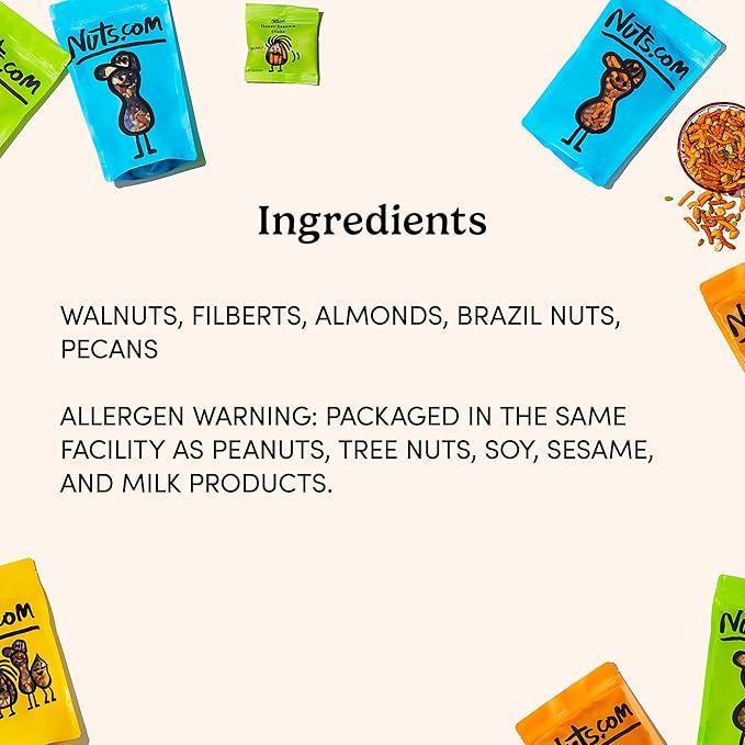 Nuts.com – Mixed Nuts in Shell – 2 Lb Bag, Healthy Snack Sampler, Includes Premium Walnuts, Almonds, Hazelnuts, Pecans & Brazil Nuts – Good Source of Protein, Fiber & Omega-3 (Pack of 2)