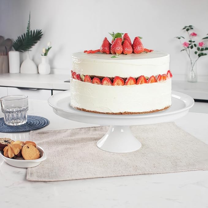 Porcelain Cake Stand, 13.7 Inch Round Dessert Stand, Cupcake Stand - Wedding and Birthday Decorative Cake Pedestal Stand - Dessert Display for Parties, Restaurants, Birthdays