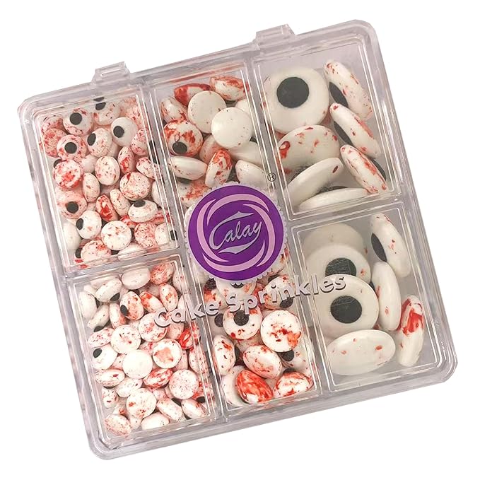 PhilaeEC Blood Eye Eyeball Sprinkle Halloween Edible for Cake Decoration 7mm 1cm 2cm Mix Size Blood Eyes Candy Baking Cookie Cupcake Toppers Decoration Halloween Christmas Valentines Supplies
