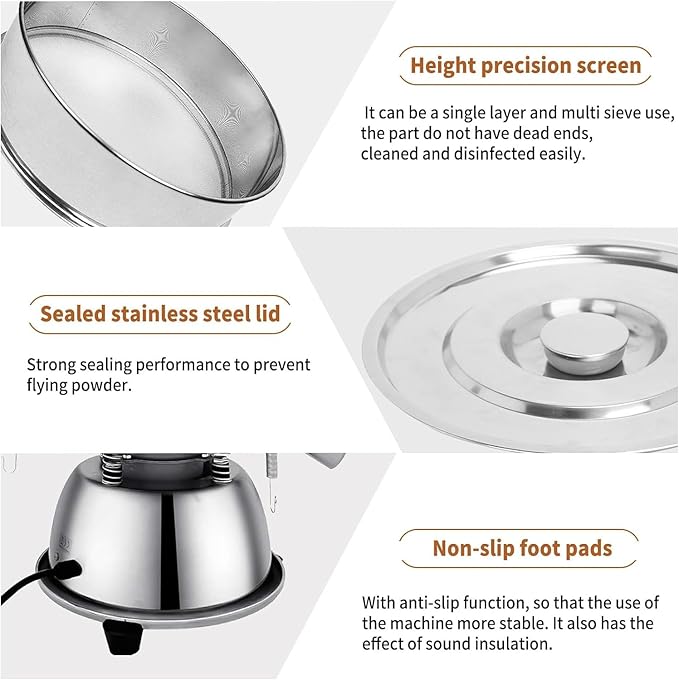 Automatic Vibrating Sieve Shaker – 40 Mesh + 60 Mesh Flour Sifter, Electric 110V 55W Sifter Machine for Flours, Herbal Powder
