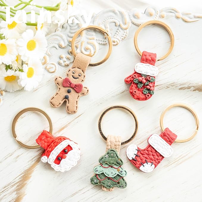 Christmas Keychain Polymer Clay Cutters, 12 Shapes Winter Polymer Clay Keychain Cutters (A)