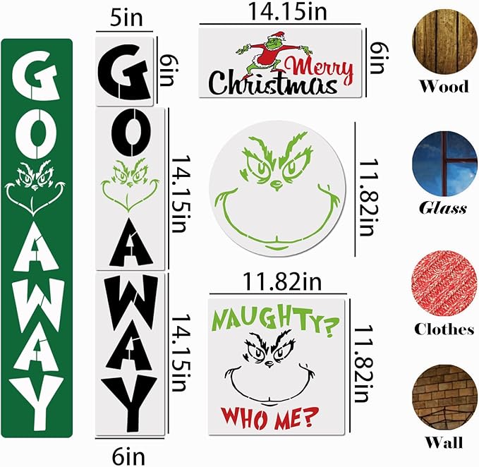 Large Christmas Stencils for Painting on Wood, Reusable Farmhouse Christmas Stencils for Crafts Drawing Paint Stencil for Porch Sign Door Hanger Home Decor Wall Canvas (12 Christams)