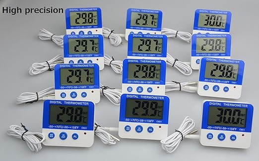 Fridge Freezer Thermometer Max/Min Memory High & Low Temperature Alarms Settings with LED Indicator Digital Refrigeration Thermometer with Magnetic,Stander 2 Pack
