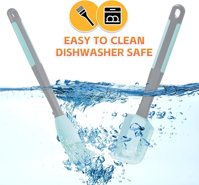 Silicone Basting Brush & Spatula - Extra Long, Heat Resistant, for Baking, Scraping, Mixing, BBQ, Grill, Kitchen, Cooking, Spread Oil, Butter, Sauce (Blue Brush & Spatula)