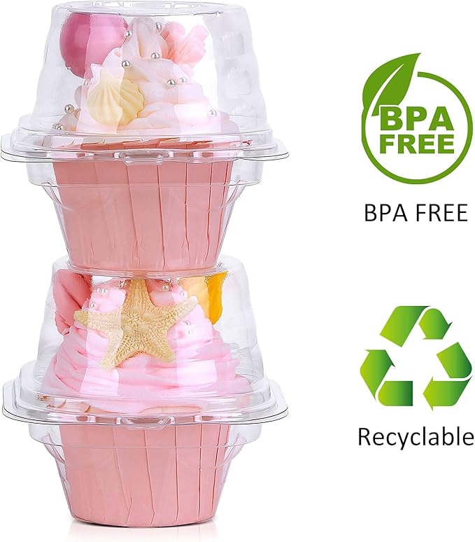 Cupcake Boxes Individual Cupcake Containers, 150 Packs Regular Single Cupcake Holder High Topping for Muffins, Thicker Stackable Plastic Cupcake Carrier for Party (150 pack)