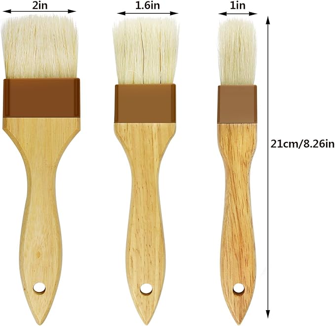 6 Pieces Pastry Brushes Basting Oil Brush with Boar Bristles and Beech Hardwood Handles for Spreading Butter Cooking Baking BBQ Oil Brush(1 inch, 1.6 inch, 3 inch)