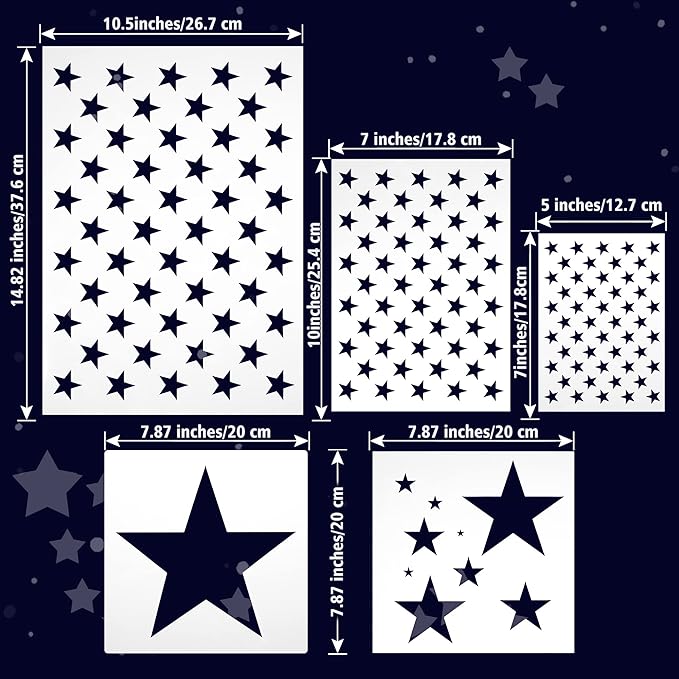 American Flag 50 Stars Stencil Template Large Plastic Reusable Star Stencil Template for Painting on Wood Paper Fabric Glass Wall Independence Day Project DIY Crafts(5 Pieces)