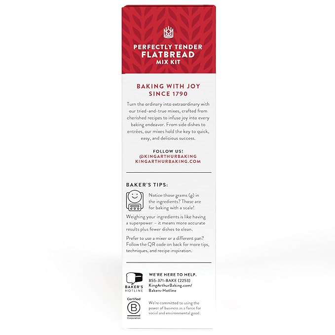 King Arthur Baking Company Perfectly Tender Flatbread Mix Kit 16.5 oz., Baking Mix - Ready in 1 hour (Pack of 2)