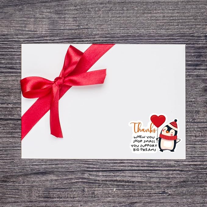 200 PCS Thanks You Support Big Dream Stickers for Business Packages, Handmade Goods, Bags - Cute Small Business Envelopes, Christmas Theme Small Shop Seals
