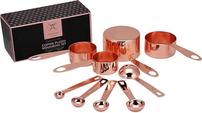 Copper Measuring Cups and Spoons Stainless Steel 9 pieces with 2 Rings