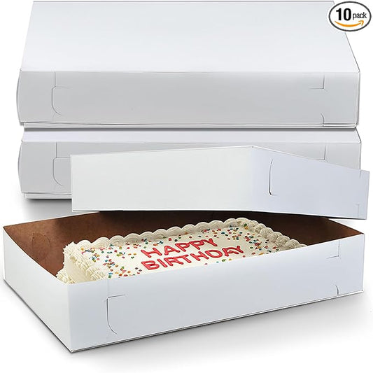 MT Products White Cake Boxes 18" x 13" x 3.5" - Disposable Bakery Boxes with Detachable Lids for Extra Storage (Pack of 10) - Made in USA