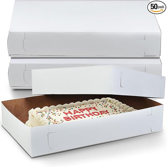 MT Products White Cake Boxes 18" x 13" x 3.5" - Disposable Bakery Boxes with Detachable Lids for Extra Storage (Pack of 50) - Made in USA