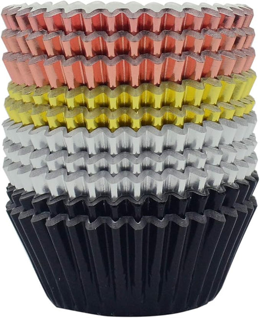 Standard Metallic Foil Paper Cupcake Liners in Rose Gold, Gold, Silver and Black, 200-Count