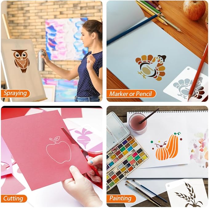 50 PCS Fall Painting Stencils Reusable Fall Stencils for Painting on Wood Rocks Canvas Fabric Glass Pottery 4x4 Inch