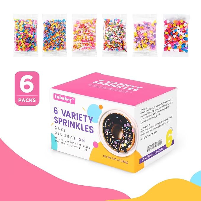 Sprinkles For Cake Decorating, Cupcake, Cookies, Ice Cream Topper, 6 Packs Colorful Sprinkles, Pastel Sprinkles, Six of assorted Sprinkles for Cake Baking, Perfect For Birthdays, New Year’S Eve, Graduations