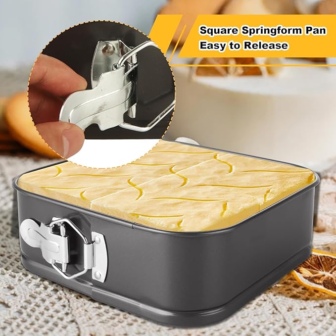 3PCS Square Springform Pan with Removable Bottom 8 inch/9 inch/10 inch Springform Cake Pan Non-stick Square Bakeware for Cake, Cheesecakes, Pizza, and Quiches