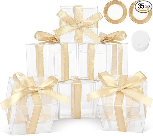 COTOPHER 35 Pcs Clear Candy Apple Boxes, 4x4x4 Inches PET Material Clear Caramel Apple Box, Candy Apple Boxes with Hole Plastic Gift Box for Wedding Favors Baby Shower