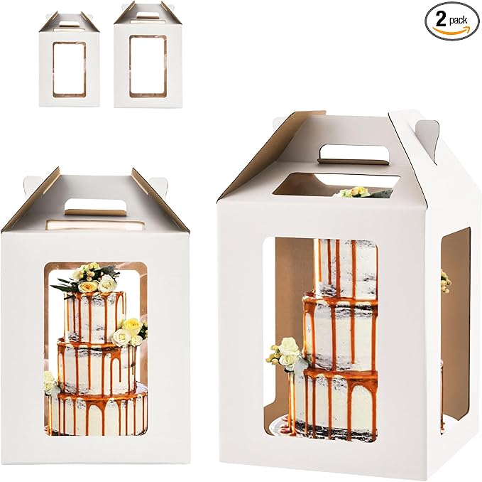 10x10x12 & 12x12x14 Tiered Cake Box with window,8in 10in 12in Tall Cake Boxes for Tier Cakes,Layer tall baking carrier, tier cake boxes (2 pack)