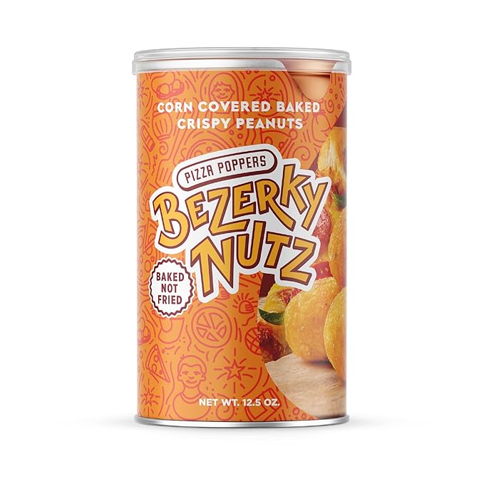 Bezerky Cracker Nuts | Pizza Popper | Corn Coated Peanuts | Crunchy Savory Snacking | Great for On the Go | Baked Peanut Balls | 12.5oz (Pack of 1)