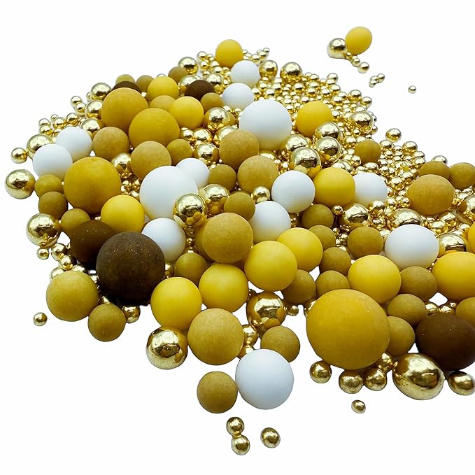 SE Si&Moos Gold White and Brown Pearl Sprinkles Edible Gold and Chocolate Pearls for Cake Decorating Edible Pearl Cake Decorations Baby Shower Cupcakes Sprinkles Party Holiday Christmas Supplies 3 OZ