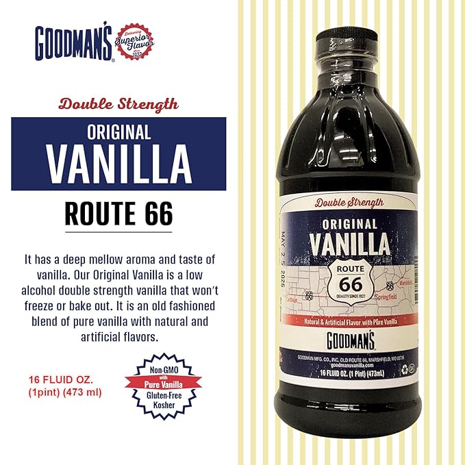 Goodman's Route 66 - Double Strength Vanilla Flavor - Artificial, Gluten-Free, Non-GMO, Low Carb & Calorie, No Sugar - 100-Year-Old Recipe - 1 Pint