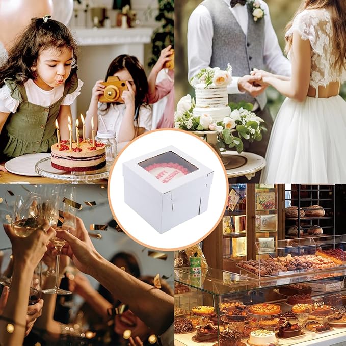 Tall Cake Boxes for Tier Cakes,10x10x8 Inch [12Pack ] Thick Sturdy Bakery Box with Window,White Cake Carrier, Disposable Cake Containers,Birthday Cake Boxes