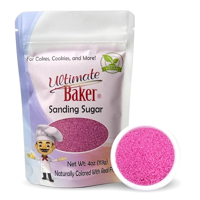 Ultimate Baker - Sanding Sugar, Pink - Vibrant, Naturally Colored Baking & Decorating Sugar, Perfect for Sprinkling on Cakes, Desserts & Confections, Medium Crystal - 4oz