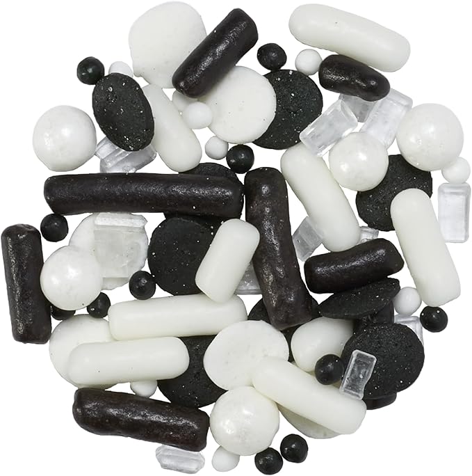 DecoPac Graduation Fusion Mix Candy Sprinkles, 26oz, Fancy Sprinkles in Handheld Container, Edible Black And White Sprinkles For Celebration Cakes, Cupcakes, Cookies and Donuts