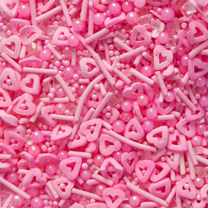 Valentines Sprinkles Pink Heart Sprinkles for Cake Decorating Edible Pearls Fancy Sprinkles Cupcake and Cake Topper Cookie Baking Decorations