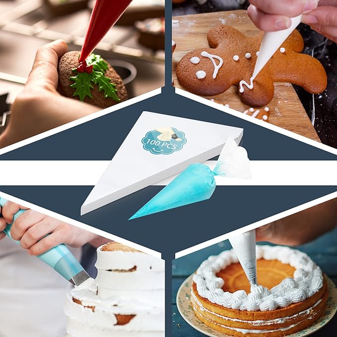100pcs Thick Disposable Icing Piping Bags, Professional Pastry Bags 12inch, Heavy Duty Anti Burst Cake Tipless Piping Bags for Chocolate Royal Cupcake Cream Frosting Cookie Decorating Baking Supplies