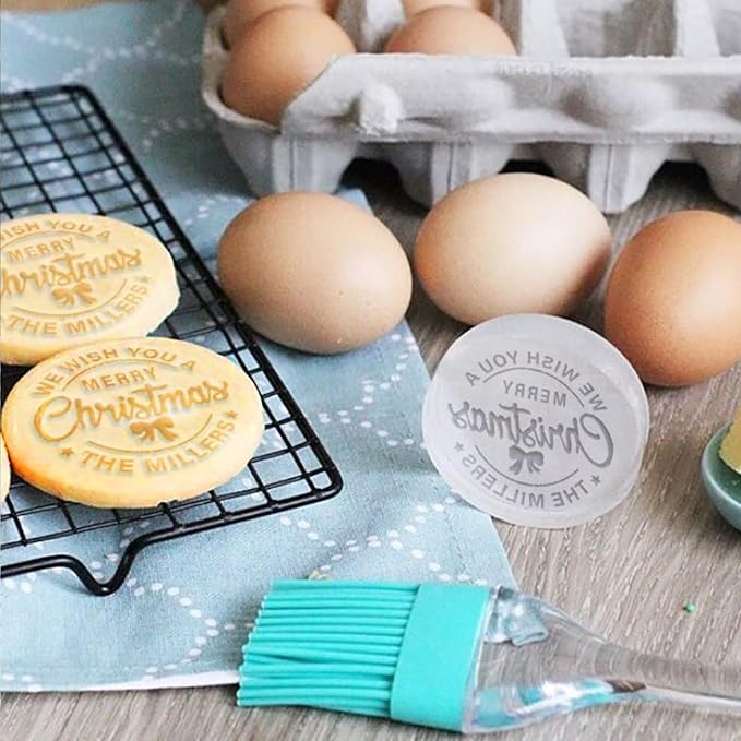 2025 Personalized Cookie Stamps & Stamps Custom Family Name Christmas Cookie Stamps All-in-One Holiday Baking Cookie Decorating Kit (A)