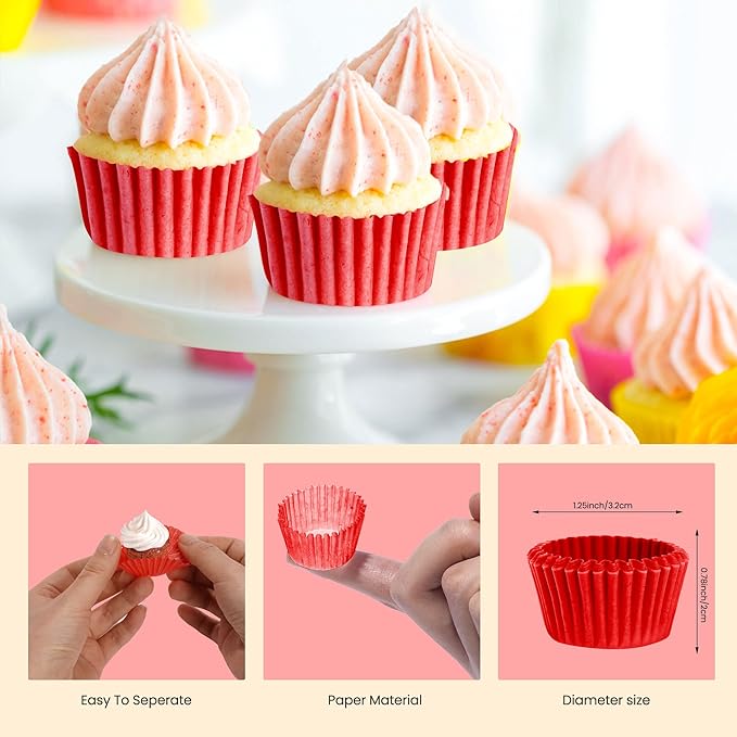 NUOMI Mini Cupcake Liners 1 Inch Paper Cupcake Wrappers Baking Cups Small Muffin Liners 1000 Pieces Dessert Wrappers for Christmas Festival, Wine Red