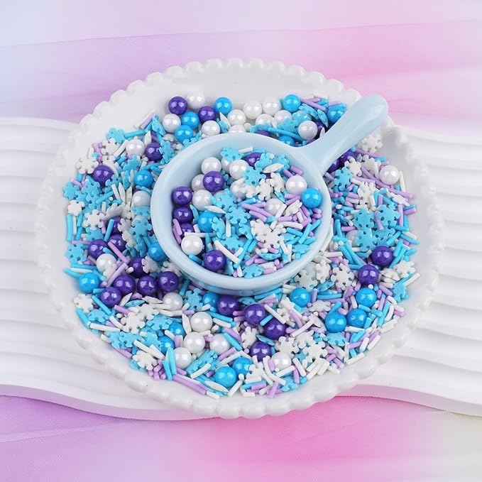 Winter Snowflake Sprinkles for Cake Decorating, Jimmies & Pearl Sugar Mix for Cupcakes, Cookies, Ice Cream & Holiday Desserts, Birthday Party Supllies