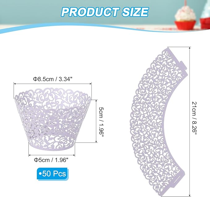 PATIKIL Cupcake Wrappers Paper, 50 Pack Baking Cups Standard Vine Decoration for Anniversary Birthday Weddings and Parties, Light Purple