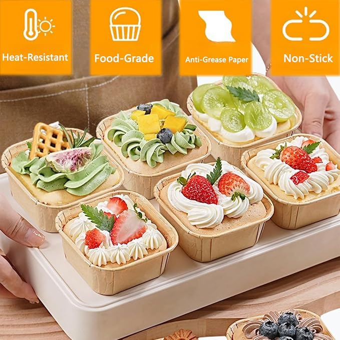 50Pcs Paper Loaf Pans for Baking, Parchment Cupcake Liners KraftPaper Loaf Pan, Disposable-Paper Baking Loft Mold for Microwave Freezer Oven Safe Display,Wedding Birthday Baby Shower Party Supplies