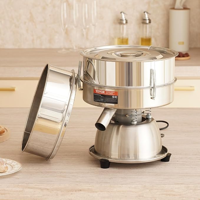 VEVOR Automatic Electric Vibrating Sieve, Stainless Steel Sifter Shaker Machine with 40+60 Mesh, 45W Automatic Powder Sifter Machine Countertop, Electric Sieve Shaker for Flour Powers, Mungbean, Rice