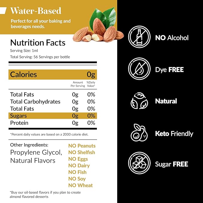 Dolce Flav Natural Almond Extract – 1 Gallon Water-Soluble Kosher, Sugar-Free, Concentrated Pure Almond Flavoring for Baking, Pastries & Beverages