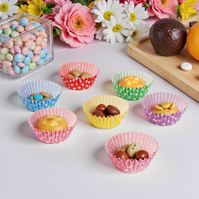 Rainbow Mini Cupcake Liners 450 Count, Cute Polka Dots Paper Baking Cups Food Grade Disposable Cupcake Wrappers