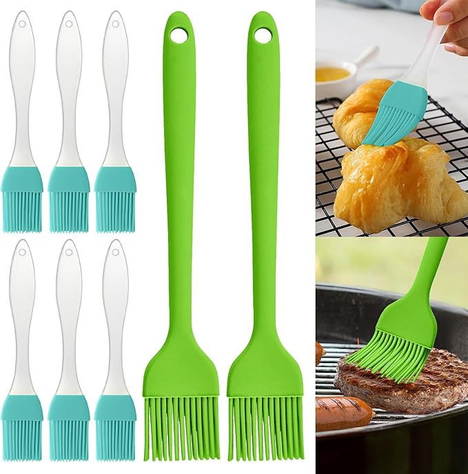 8 pieces basting brush for grilling,pastry brush,bbq basting brush,basting brush,rubber brush for cooking,basting brush for cooking,silicone bbq brush,barbecue sauce brush (green)