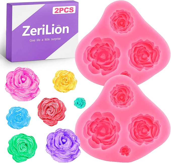 2 Piece Rose Fondant Molds for Cake Decorating - Multi-Size Flower Silicone Mold for Chocolate Gumpaste Wedding Birthday Party Cupcake Topper Supplies