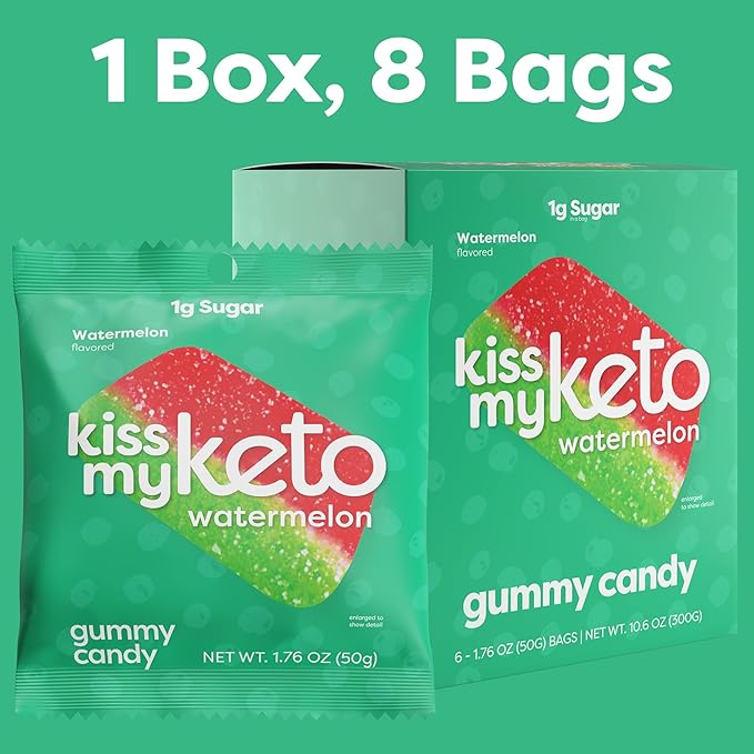 Kiss My Keto Sugar Free Gummies, Gummy Watermelon 24-Pack – Satisfy Cravings while Staying in Ketosis – High Fiber, 3g Net Carbs, Non-GMO, Vegan, & No Gluten – Calorie-Friendly Vegan Candy