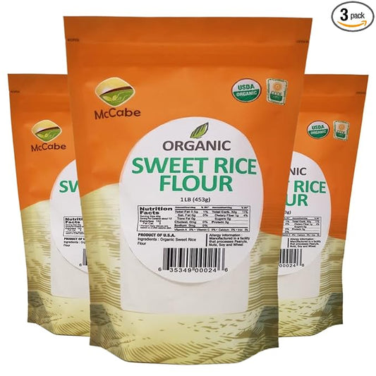 McCabe Organic Sweet Rice Flour - Gluten Free Organic Glutinous Rice Flour | Sweet Rice Flour for Baking | Rich in Fibers and Minerals | USDA and CCOF Certified Organic | Product of USA | 1Lbs Pack of 3