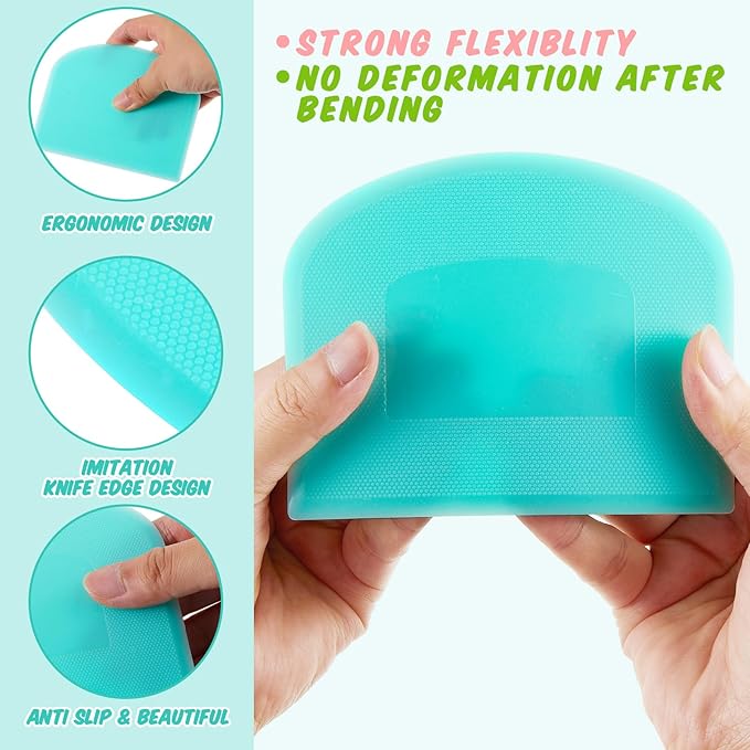 Thyle 36 Pcs Plastic Dough Scraper Set Bowl Multipurpose Dough Cutter Flexible Scraper Spatula for Kitchen Baking Tool Cake Bread Pizza Food Pastry Icing Fondant, White, Pink, Green and Blue