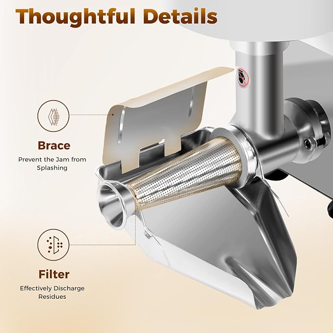 450W Electric Tomato Strainer, 304 Stainless Steel Tomato Mill Machine with Dia 4.8" Funnel, 50 Kg/H Pure Copper Motor Food Strainer and Sauce Maker for Tomato Sauce Silver 110V